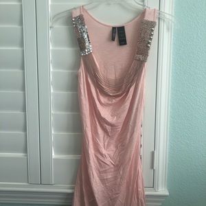 Baby pink tank top with sequence/bead neck line